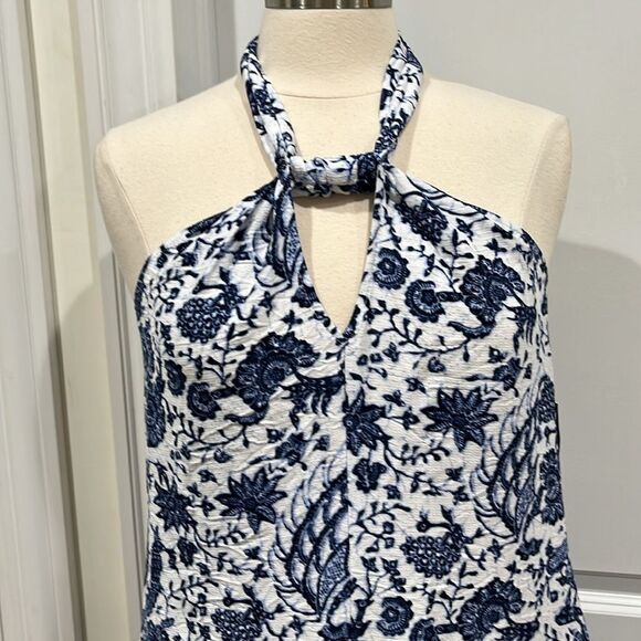 New! INC International Concepts Maxi Dress Blue Batik Pockets Halter Size Small - Picture 3 of 11